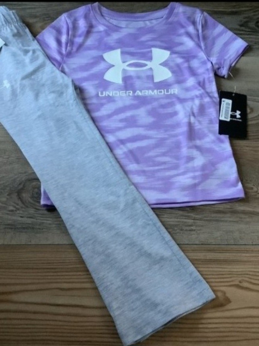 Under Armour Girls' Purple Active Tee & Gray Leggings Set Size 5